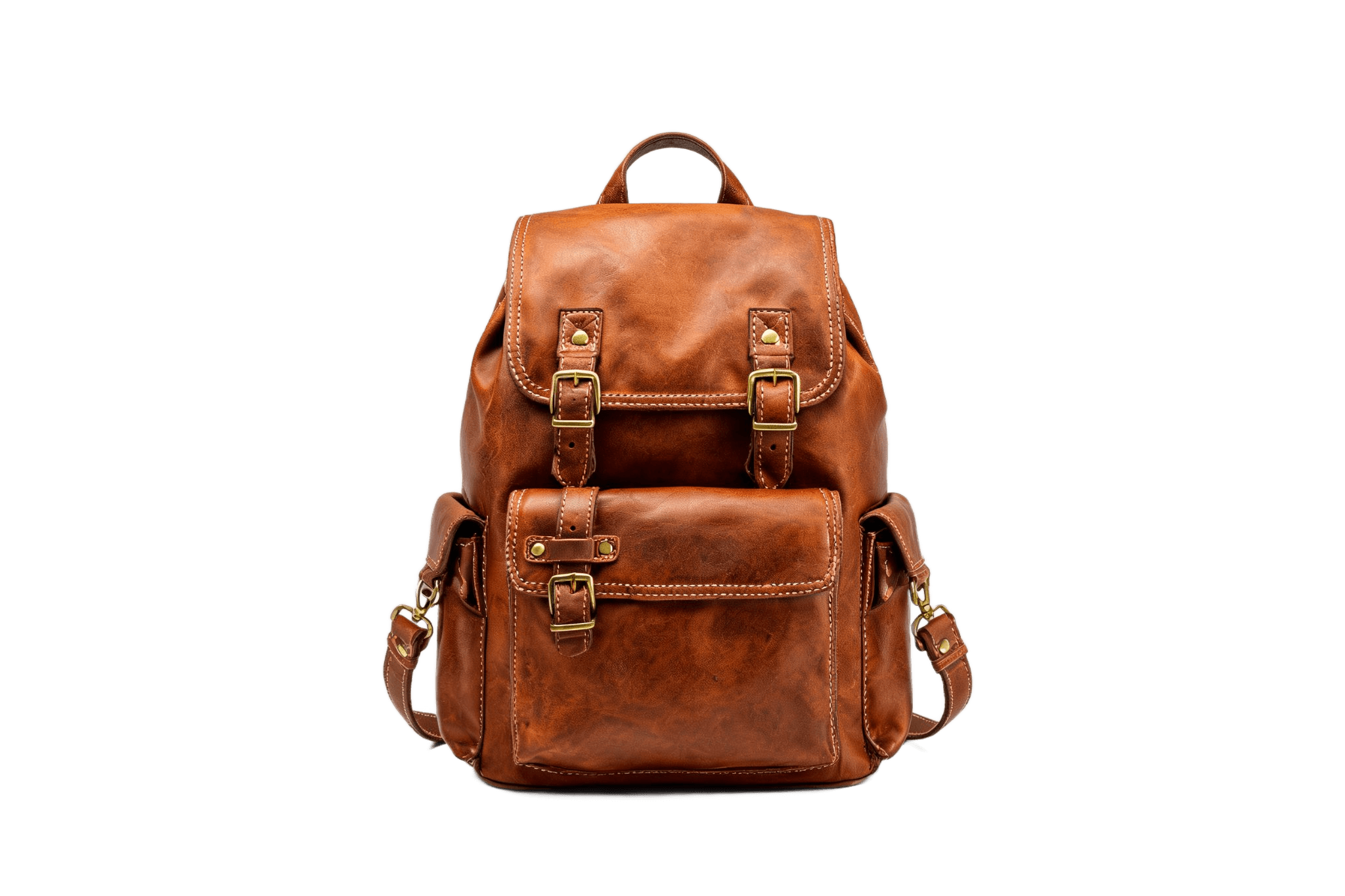 A leather backpack on a transparent background · Transparent PNG