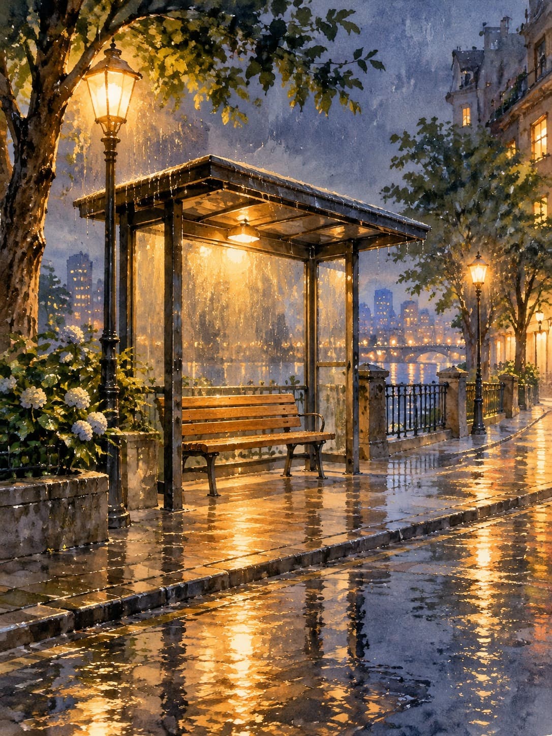 Rainy bus stop · picture-book hero · Source