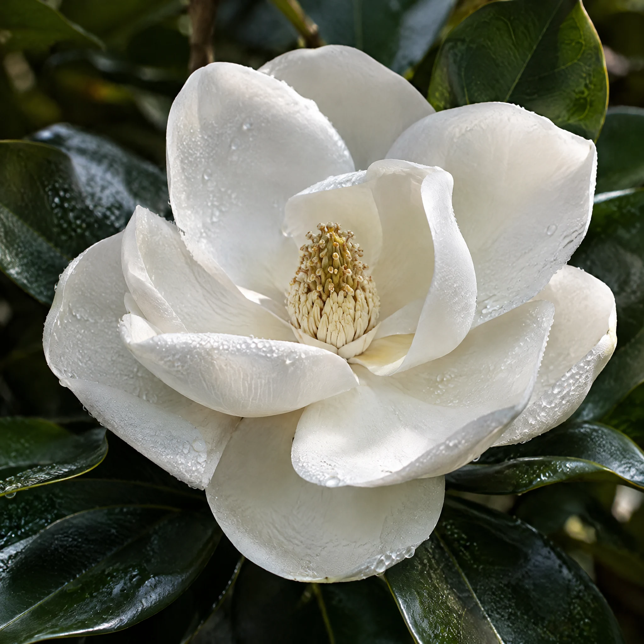 Dew-covered magnolia
