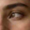 Close crop of the eye and eyebrow of the woman · Interpolation display