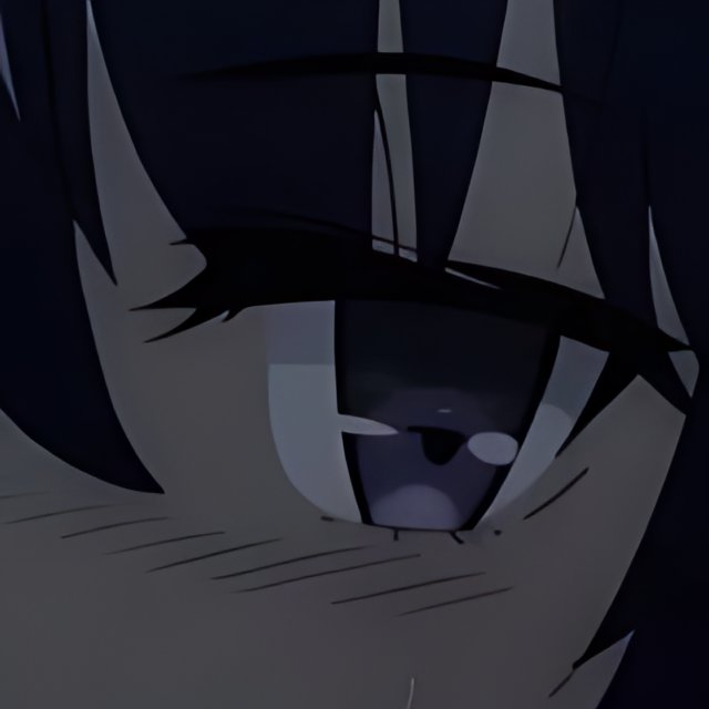 Anime character's violet eye framed by dark hair and fine facial lines · AI · 4x