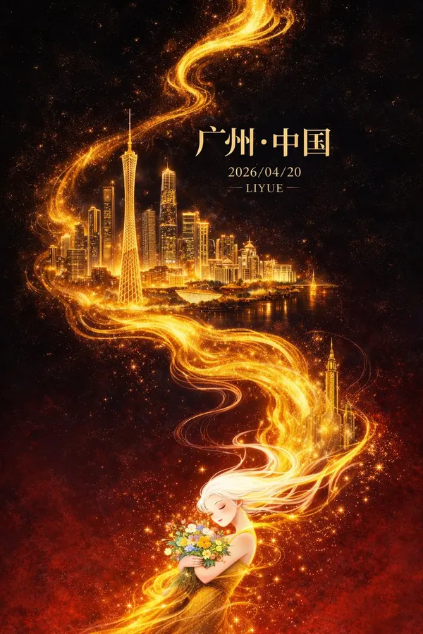 Guangzhou city poster with a golden light ribbon